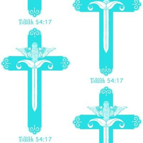 Isaiah 54:17 white sword and cross