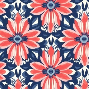 Ikat Flowers in Pink and Blue