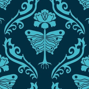 butterfly damask teal and aqua 