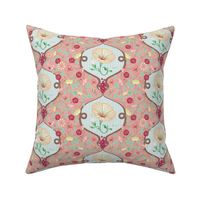 Blush pink decorative vintage floral pattern - maximalist , classical and cheerful - small 
