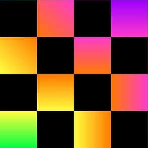Neon Rainbow Gradient Checks - Large - Classic Dark Black & Multicolor Gradient - Florescent Fun