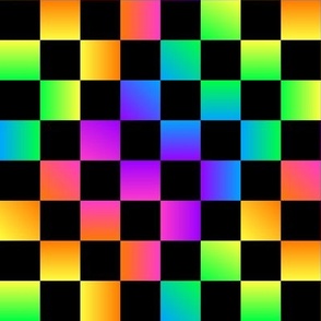 Neon Rainbow Gradient Checks - Medium - Classic Dark Black & Multicolor Gradient - Florescent Fun