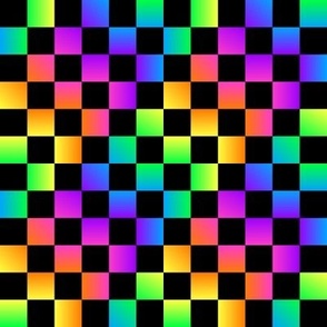 Neon Rainbow Gradient Checks - Small - Classic Dark Black & Multicolor Gradient - Florescent Fun