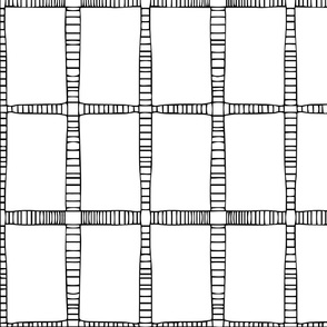 Line Grid - Large Hand Drawn Tribal Lines  - Line Geometric - Black on White