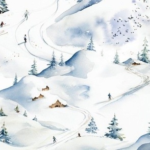snowy skiing hills watercolor