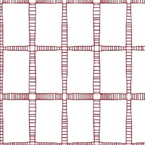 Line Grid - Large Hand Drawn Tribal Lines  - Line Geometric - Red on White