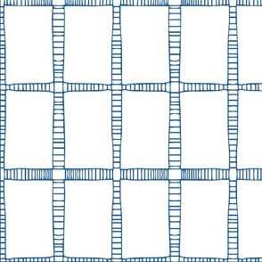Line Grid - Large Hand Drawn Tribal Lines  - Line Geometric - Blue on White
