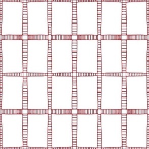 Small Hand Drawn Tribal Line Grid - Primitive Geometric - Red on White
