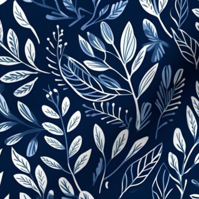 Blue Ferns Cyanotype Seamless Pattern