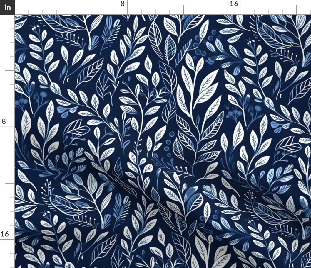 Blue Ferns Cyanotype Seamless Pattern