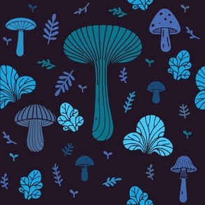 Deep Night Forest Mushrooms