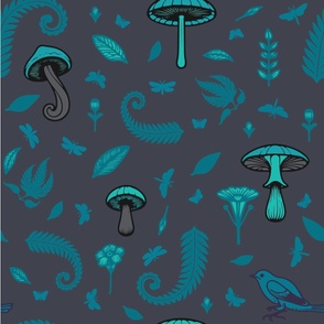 Turquoise Forest Floor Mushrooms