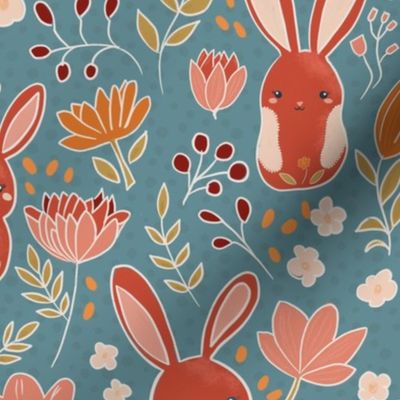 Easter bunnies and spring flowers