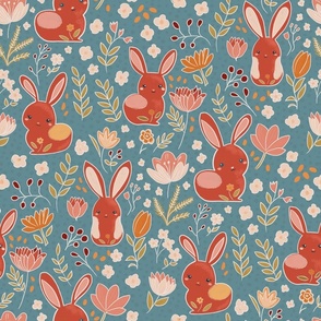 Easter bunnies and spring flowers