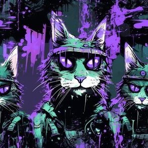 cyberpunk grunge cats purple teal