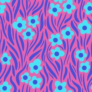Turquoise Blue Flowers on Pink Background