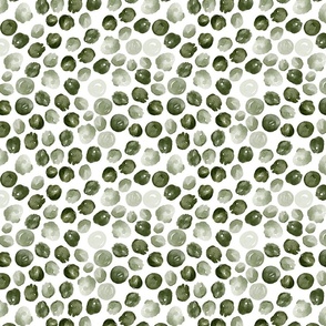 Dark Green Watercolor Wintry Polka Dots On White - small