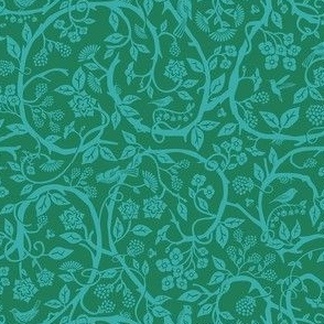 Blue green themed Victorian garden - cut paper and jewel tones - small 