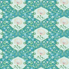 Victorian style decorative floral vines on aqua and blue green - Maximal and cheerful- smallr---02