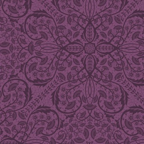 Dark and monochrome classical floral pattern on dark purple - large