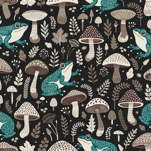 Frogs & Mushrooms Medium // Toads & Toadstools Dark & Moody Forest Floor Fall Autumn 