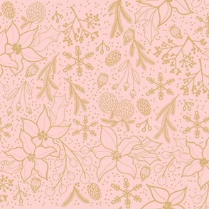 Holiday folk floral  - pale pink and gold 