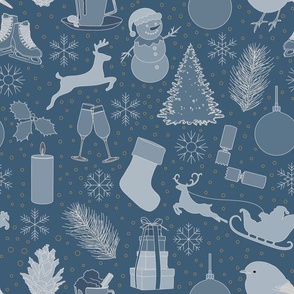Christmas Pattern Mid Blue