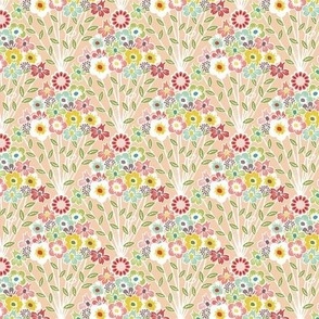 Vintage Kitchen Kitchy Bouquet Fabric with Whimsical Flower Fans - peach -  small print