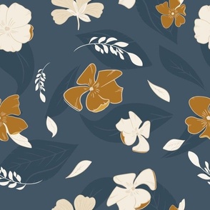 Autumn Floral Breeze | Blue and white, hand drawn botanicals