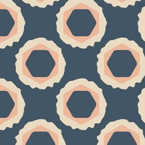 Honeycomb Blooms | blue, white, pink, floral design, geometric pattern