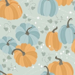 Pumpkin in Blue and Orange with Vines and Stars