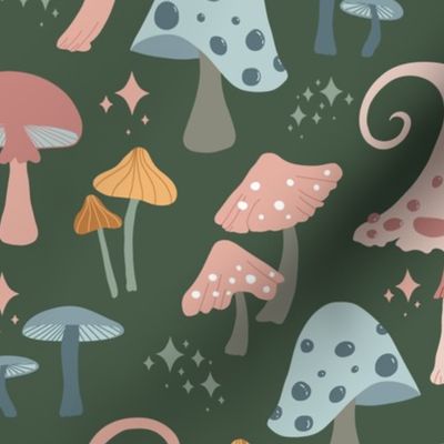 Magic Mushrooms with Stars on Forest Floor