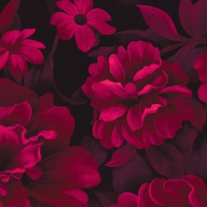 Velveteen Dark Moody Flowers Burgundy Crimson Magenta Red Floral Baroque Luxury Opulenz Large Scale