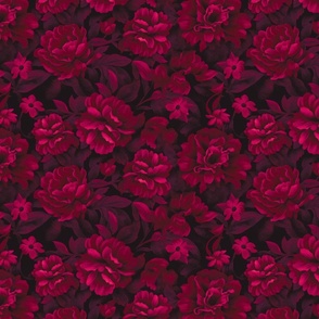 Velveteen Dark Moody Flowers Burgundy Crimson Magenta Red Floral Baroque Luxury Opulenz  Extra Small