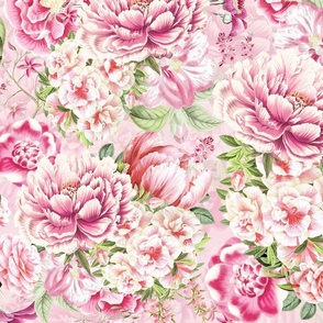 Opulent Baroque Pink Vintage Springflowers Peonies Bouquets- pink 