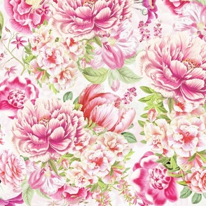Opulent Baroque Pink Vintage Springflowers Peonies Bouquets- white