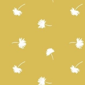 Dandelion flower on golden yellow mustard ochre ground.