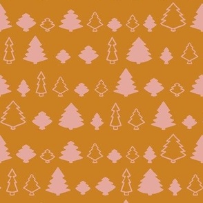 Vintage trees in a row minimal xmas gold and light rose