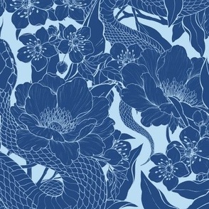 Block Print Blue Enchanted Snake