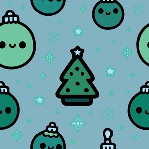 Kawaii Teal Christmas Ornaments