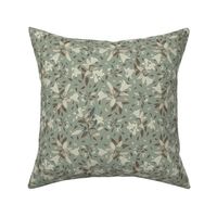 Neutral Lily Garden: Ivory and Brown Floral Flourish on Muted Pale Green