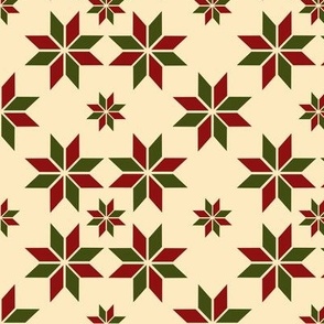 Christmas Stars Red and Green on Beige Background