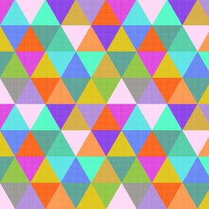 Vintage Rainbow - Cheerful Triangles - Linen Texture - Medium