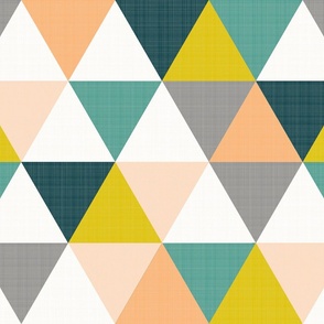 Peachy Keen - Cheerful Triangles - Linen Texture - Large