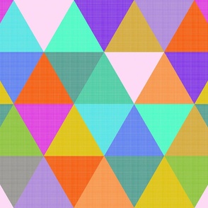 Vintage Rainbow - Cheerful Triangles - Linen Texture - Large