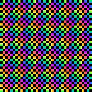 Neon Rainbow Gradient Checks - Micro - Classic Dark Black & Multicolor Gradient - Florescent Fun