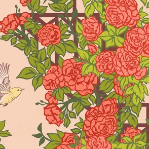 Rose Trellis and Birds - Peach - Large