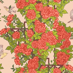 Rose Trellis and Birds - Peach