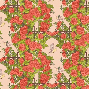 Rose Trellis and Birds - Peach - Small