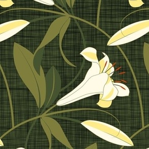 Lily vines in olive green and yellow tones